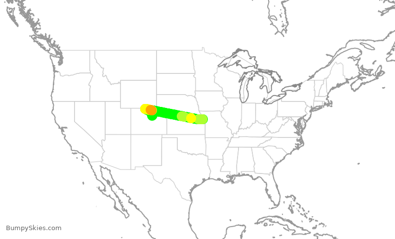 Turbulence forecast map for SWA1536, MCI to DEN