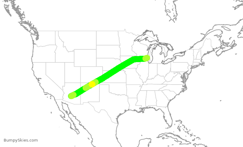 Turbulence forecast map for SWA1536, PHX to MKE