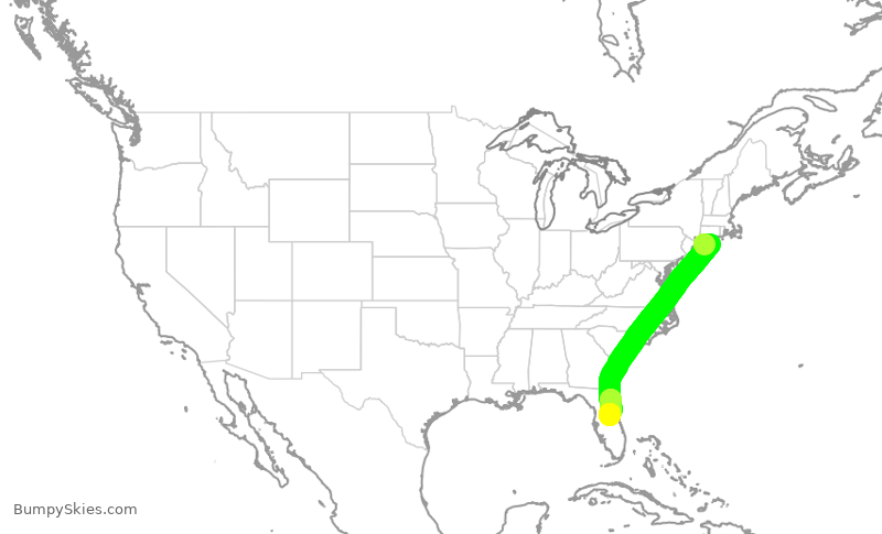 Turbulence forecast map for SWA1537, ISP to MCO