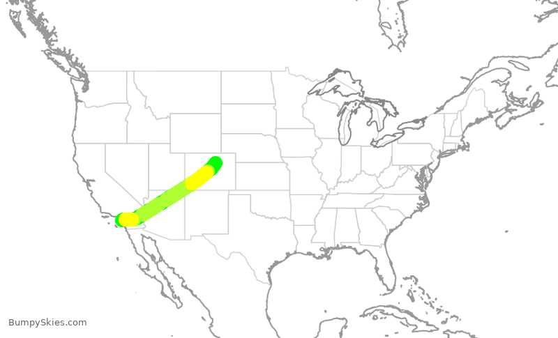 Turbulence forecast map for SWA1538, SNA to DEN