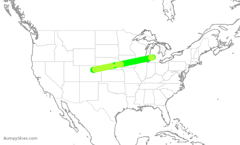 Turbulence forecast map for SWA1539, DEN to GRR