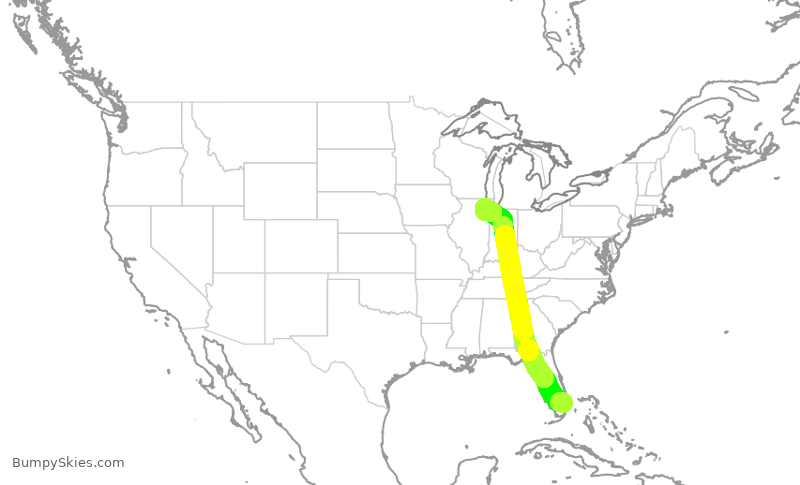 Turbulence forecast map for SWA1540, FLL to MDW
