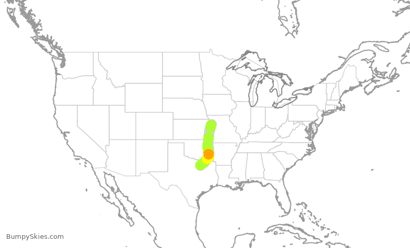 Turbulence forecast map for SWA1540, MCI to DAL