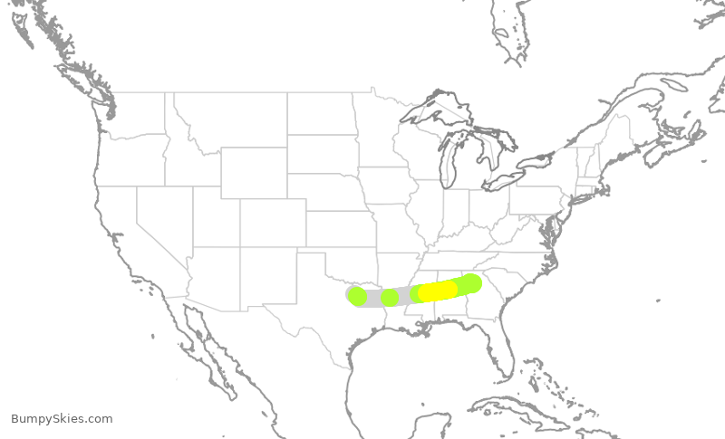 Turbulence forecast map for SWA1542, ATL to DAL