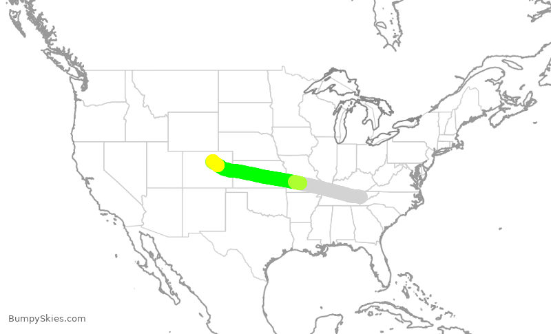 Turbulence forecast map for SWA1542, TYS to DEN