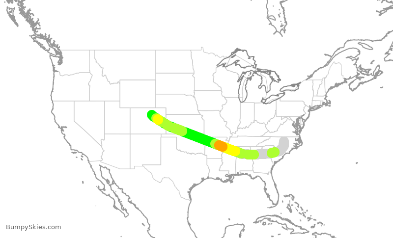 Turbulence forecast map for SWA1543, RDU to DEN