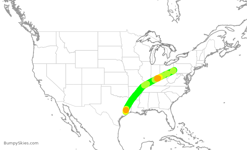 Turbulence forecast map for SWA1546, HOU to PIT