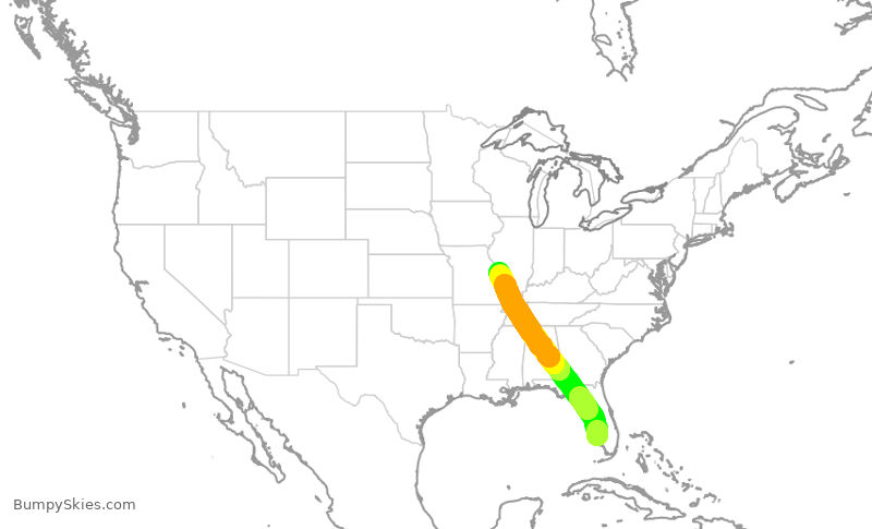 Turbulence forecast map for SWA1548, RSW to STL