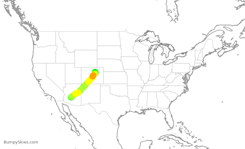 Turbulence forecast map for SWA1551, DEN to PHX