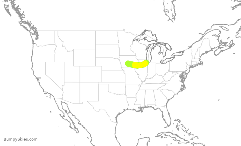 Turbulence forecast map for SWA1558, DSM to MDW