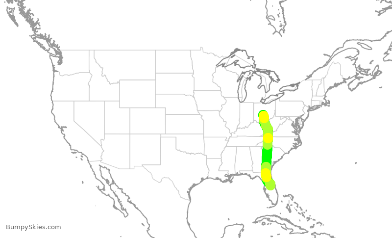 Turbulence forecast map for SWA155, CMH to MCO