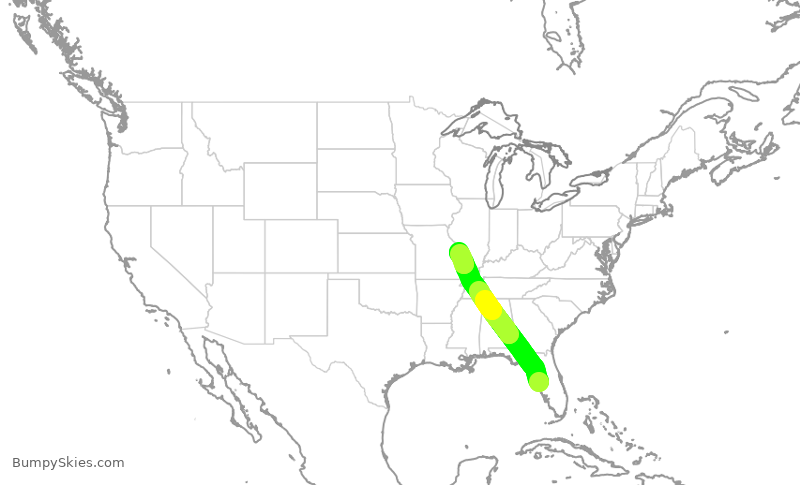 Turbulence forecast map for SWA155, TPA to STL