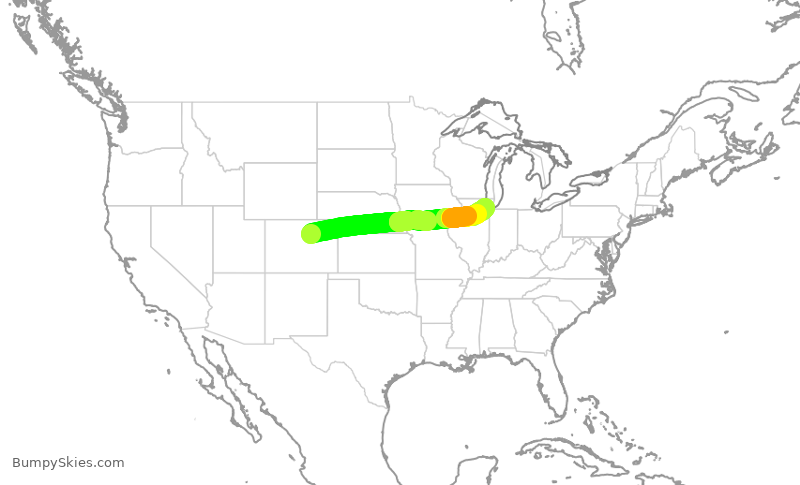 Turbulence forecast map for SWA1560, DEN to MDW
