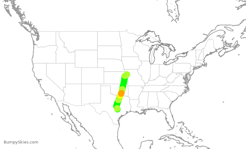 Turbulence forecast map for SWA1563, AUS to MCI