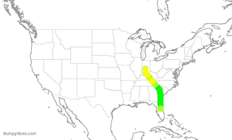 Turbulence forecast map for SWA1563, IND to MCO