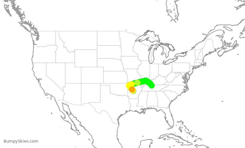 Turbulence forecast map for SWA1565, LIT to BNA