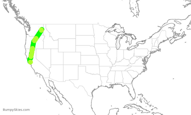 Turbulence forecast map for SWA1567, GEG to OAK