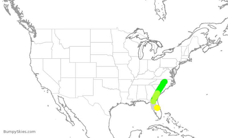 Turbulence forecast map for SWA1569, MCO to RDU