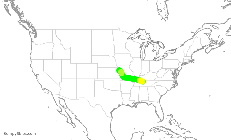 Turbulence forecast map for SWA156, BNA to MCI