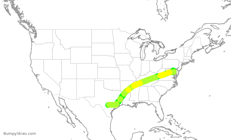 Turbulence forecast map for SWA1575, SAT to BWI