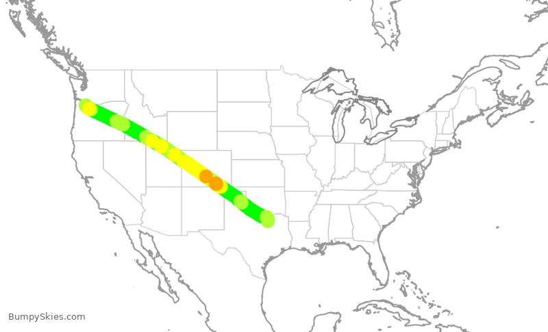 Turbulence forecast map for SWA1577, PDX to DAL