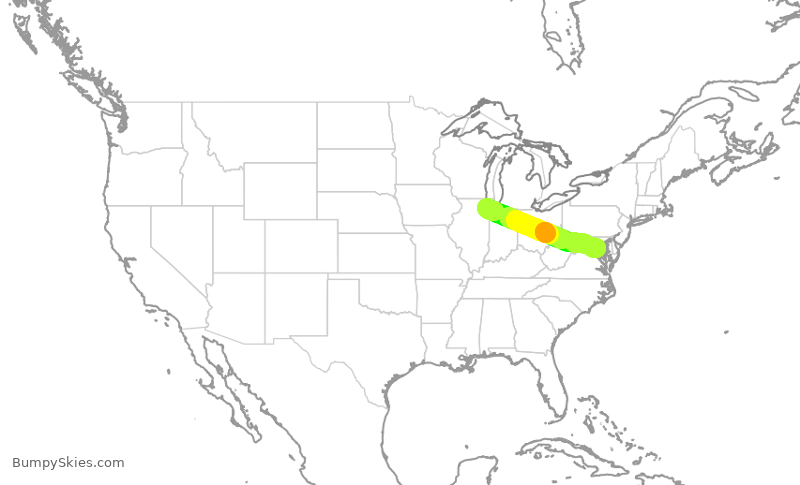 Turbulence forecast map for SWA1582, MDW to DCA