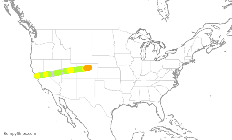 Turbulence forecast map for SWA1583, DEN to OAK