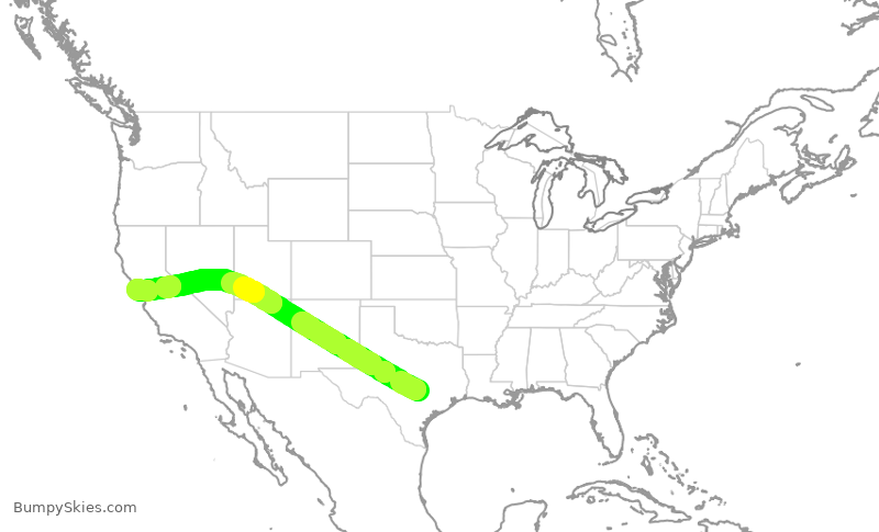 Turbulence forecast map for SWA1588, AUS to SFO