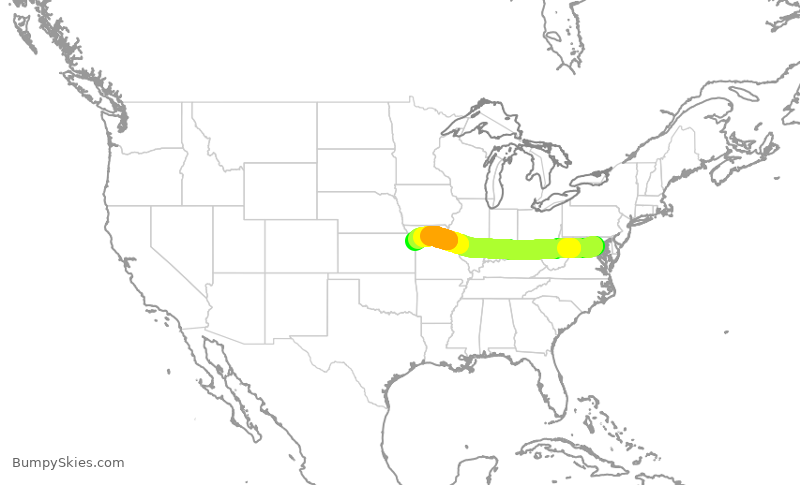 Turbulence forecast map for SWA1589, DCA to MCI