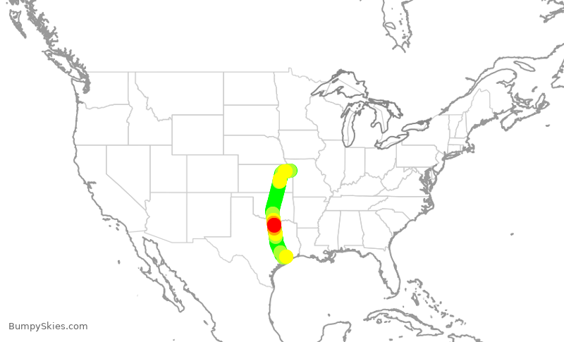 Turbulence forecast map for SWA1589, MCI to HOU