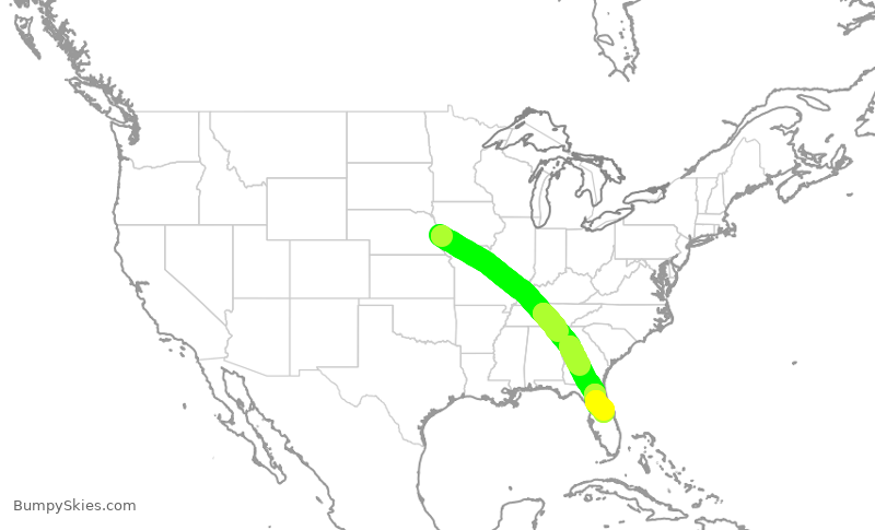 Turbulence forecast map for SWA158, OMA to MCO