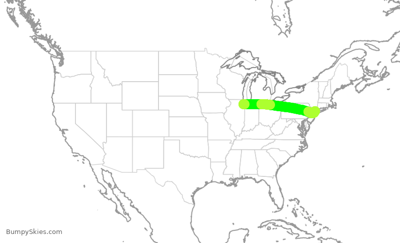Turbulence forecast map for SWA1592, MDW to LGA
