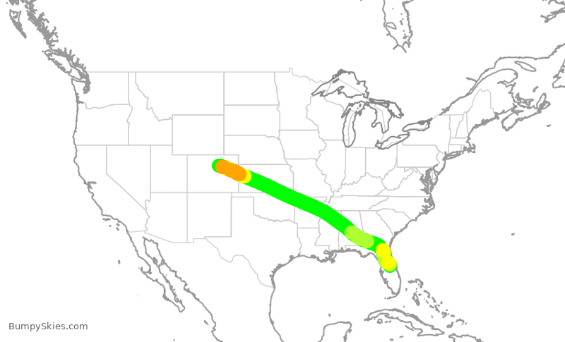Turbulence forecast map for SWA1596, DEN to MCO