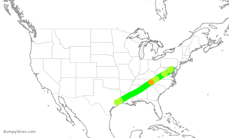 Turbulence forecast map for SWA15, BWI to HOU