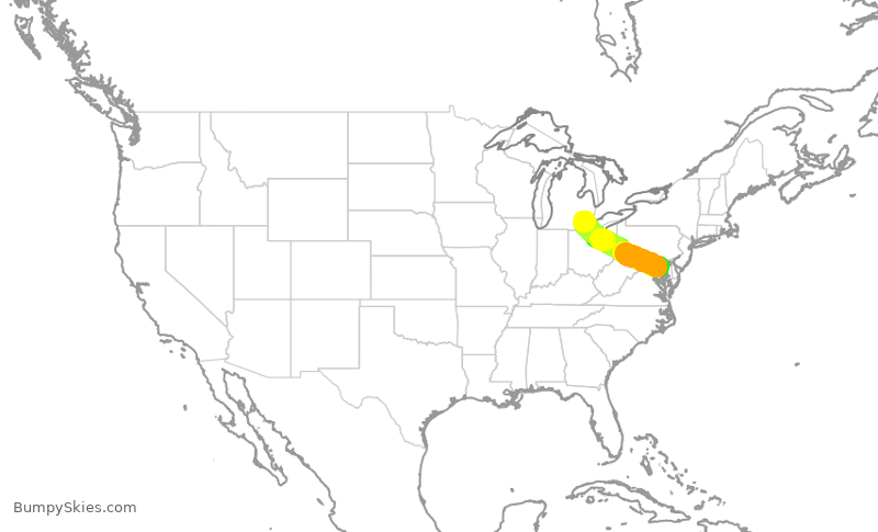 Turbulence forecast map for SWA1600, BWI to DTW