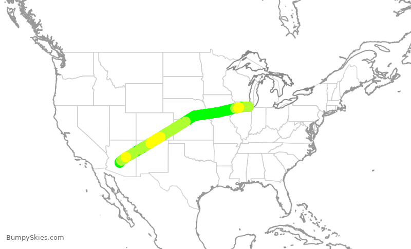 Turbulence forecast map for SWA1601, MDW to PHX