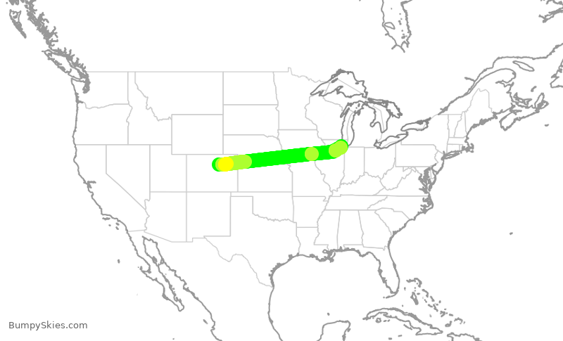 Turbulence forecast map for SWA1604, DEN to MDW