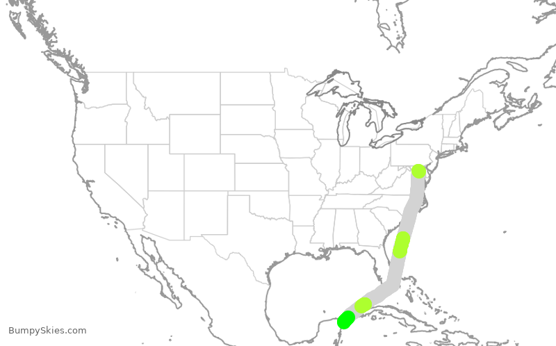 Turbulence forecast map for SWA1607, BWI to CUN