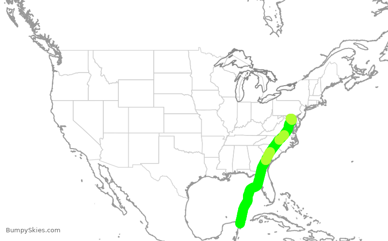Turbulence forecast map for SWA1608, CUN to BWI