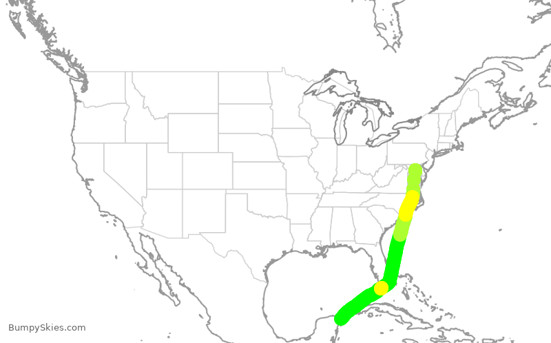 Turbulence forecast map for SWA1609, BWI to CUN