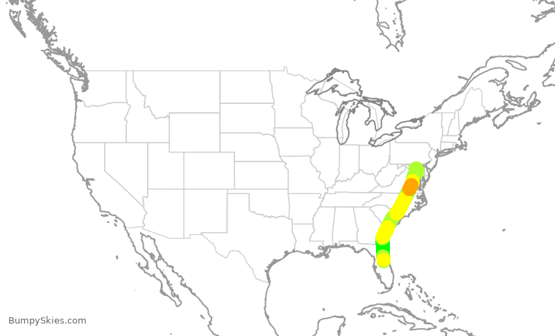 Turbulence forecast map for SWA160, MCO to BWI