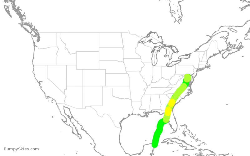 Turbulence forecast map for SWA1610, MUN to BWI