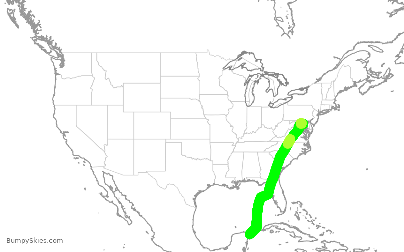 Turbulence forecast map for SWA1613, BWI to CUN