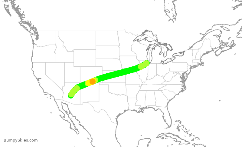 Turbulence forecast map for SWA1614, PHX to MDW