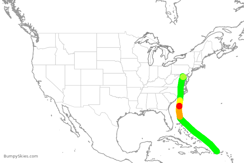 Turbulence forecast map for SWA1623, SJU to BWI