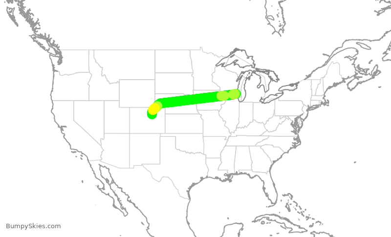 Turbulence forecast map for SWA1626, DEN to MKE