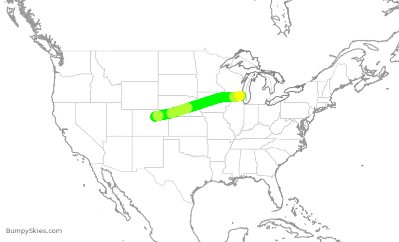 Turbulence forecast map for SWA1627, DEN to MKE