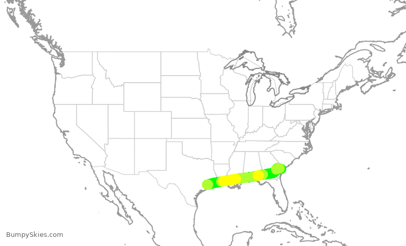 Turbulence forecast map for SWA1627, HOU to SAV