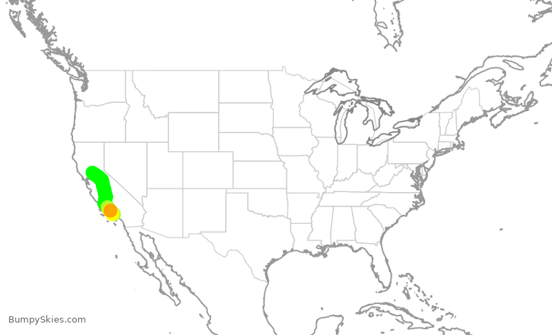 Turbulence forecast map for SWA1627, SMF to LAX