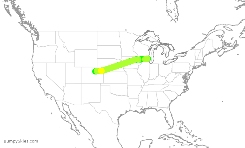 Turbulence forecast map for SWA1629, DEN to MKE